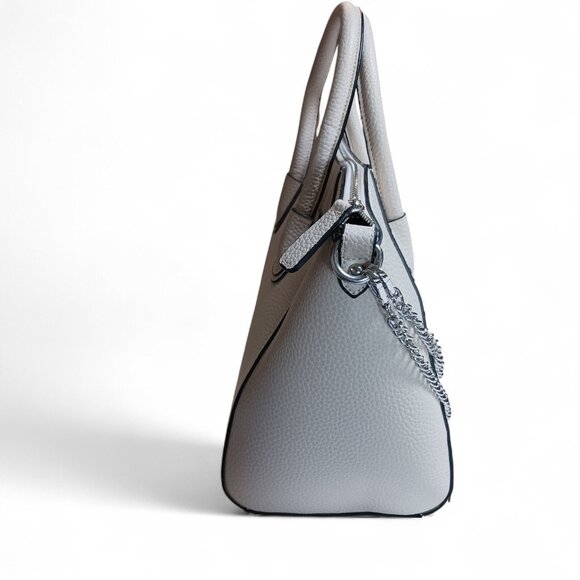 GUESS Garland Ivory Faux Pebbled Leather Tote Bag – Leopard Lining, Silver Chain - Picture 4 of 16